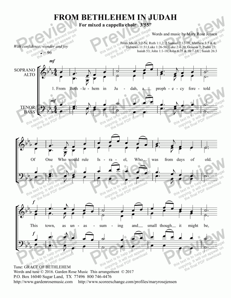 page one of From Bethlehem in Judah(Chistmas choral anthem, for SATB a cappella choir)