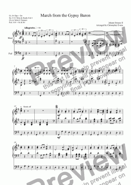 page one of March from the Gypsy Baron arranged for Organ Solo