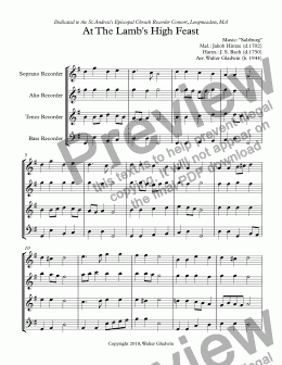 page one of At The Lamb's High Feast - SATB Recorders