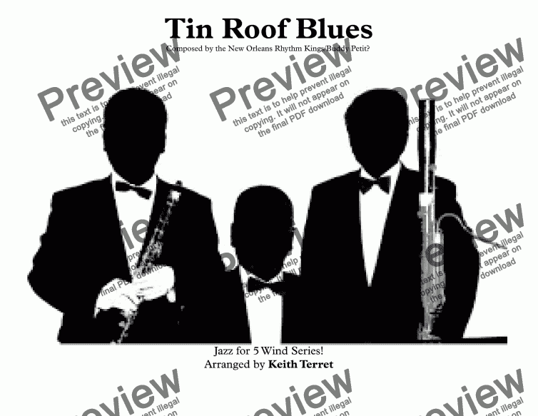 page one of Tin Roof Blues  (Rusty Nail Blues) for Wind Quintet ''Jazz for 5 Wind Series''