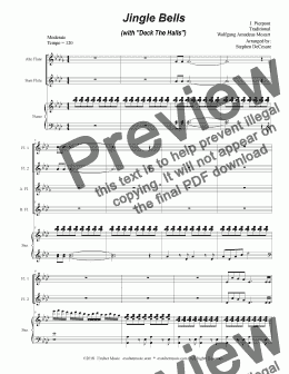 page one of Jingle Bells (with "Deck The Halls") (for Flute Choir and Piano)