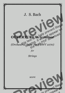 page one of J. S. Bach - OUVERTURE in G minor (Orchestral Suite No.5 BWV 1070) for Strings