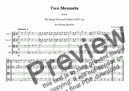 page one of Handel - Two Menuets from "The Royal Fireworks Music" HWV 351 -  string quartet