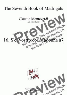 page one of Brass Septet - Monteverdi Madrigals Book 7 - 16. S'el vostro cor Madonna a7