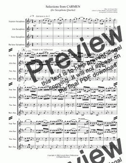 page one of Bizet - Selections from CARMEN (for Saxophone Quartet SATB)