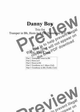 page one of Danny Boy. Trio for Trumpet, Horn and Trombone.