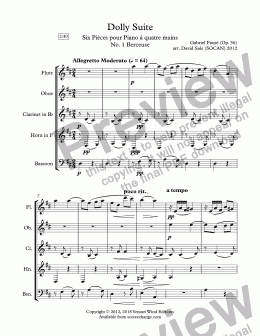 page one of Berceuse from Dolly Suite (wind quintet)