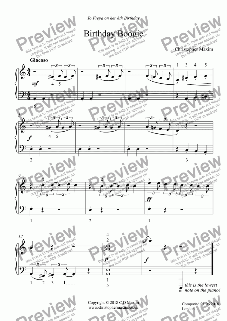 page one of Birthday Boogie (Solo Piano)