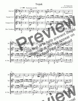page one of Trepak for Brass Quartet