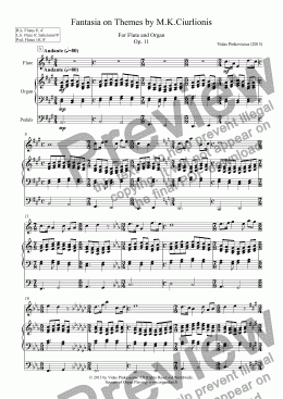 page one of Fantasia on the Themes by M.K. Ciurlionis for Flute and Organ, Op. 11