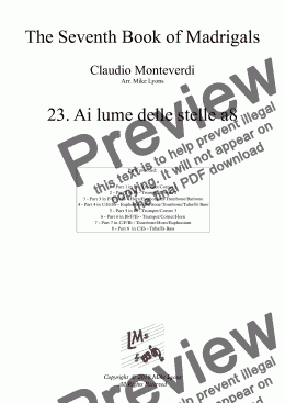 page one of Brass Octet - Monteverdi Madrigals Book 7 - 23. Ai lume delle stelle a8