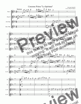 page one of Canzona Prima "La Spiritata" for Flute Quartet