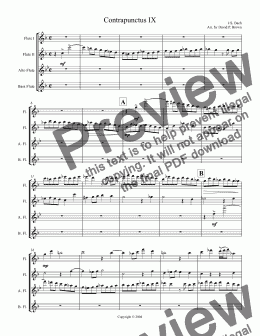 page one of Contrapunctus IX for Flute Quartet