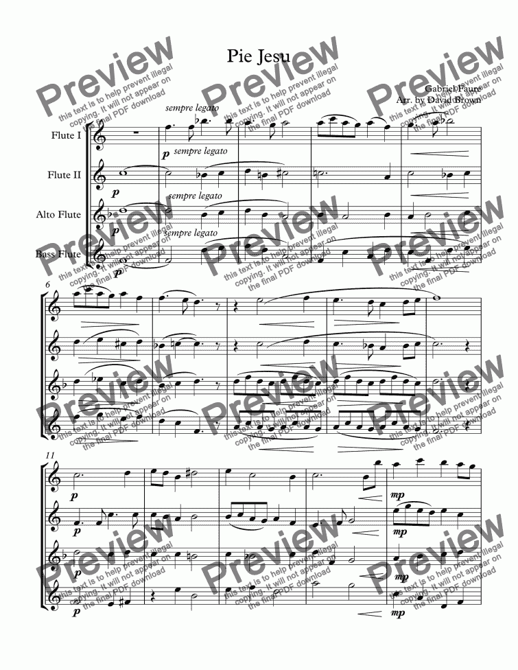 page one of Pie Jesu for Flute Quartet