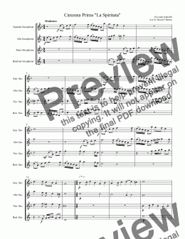 page one of Canzona Prima "La Spiritata" for Saxophone Quartet