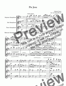 page one of Pie Jesu for Saxophone Quartet