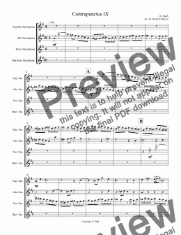 page one of Contrapunctus IX for Saxophone Quartet