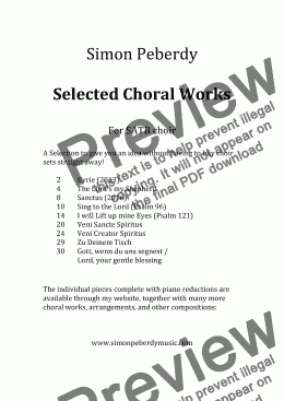 page one of Selected Choral Works for SATB choir by Simon Peberdy