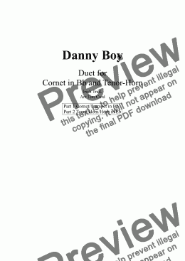 page one of Danny Boy. Duet for Cornet and Tenor Horn