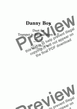 page one of Danny Boy. Duet for Trumpet and French Horn.