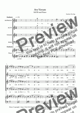 page one of AVE VERUM -  SATB and Piano
