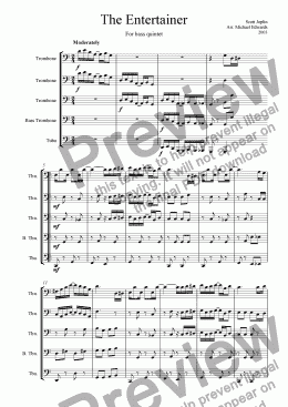 page one of  The Entertainer for bass quintet