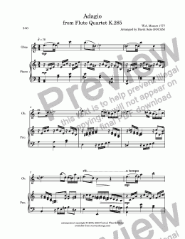 page one of Adagio from Flute Quartet K.285 (oboe & piano)