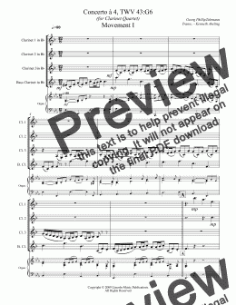 page one of Telemann - Concerto à 4, TWV 43:G6 (for Clarinet Quartet)