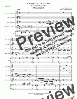 page one of Telemann - Concerto à 4, TWV 43:G6 (for Saxophone Quartet)