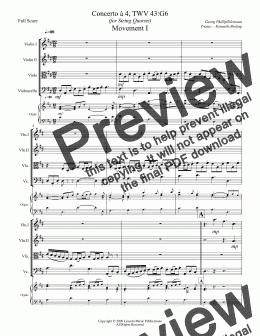 page one of Telemann - Concerto à 4, TWV 43:G6 (for String Quartet)