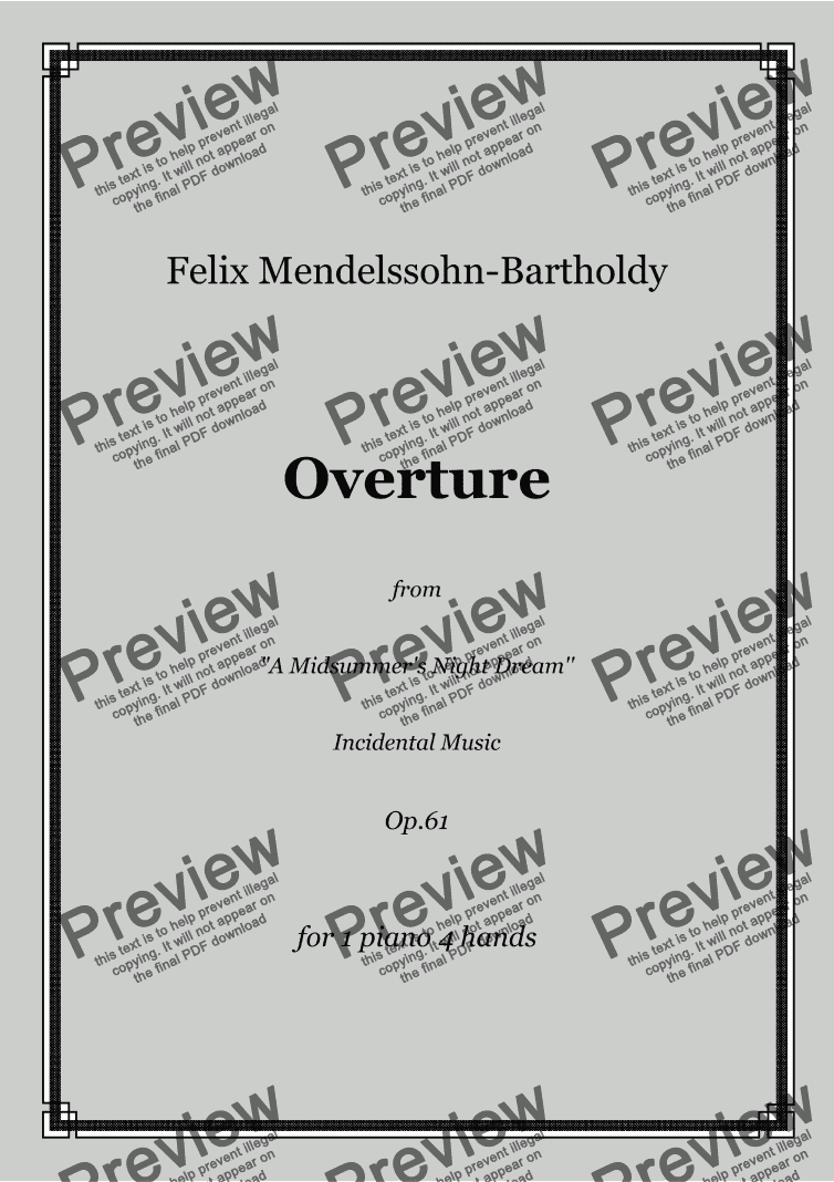 page one of Mendelssohn - Overture from "A Midsummer's Night Dream" - piano 4 hands