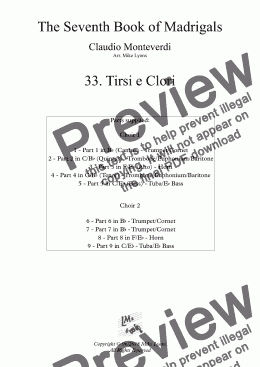 page one of Brass Choir - Monteverdi Madrigals Book 7 - 33. Tirsi e Clori