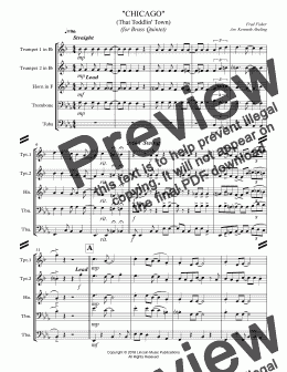 page one of CHICAGO (That Toddlin' Town) (for Brass Quintet)