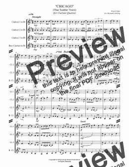 page one of CHICAGO (That Toddlin' Town) (for Clarinet Quartet)