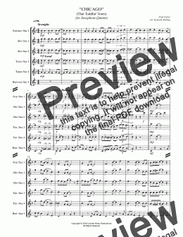 page one of CHICAGO (That Toddlin' Town) (for Saxophone Quintet SATTB or AATTB)