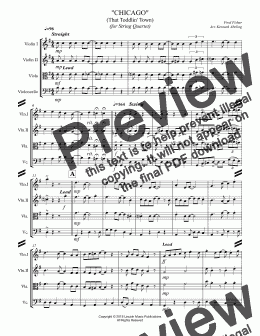 page one of CHICAGO (That Toddlin' Town) (for String Quartet)