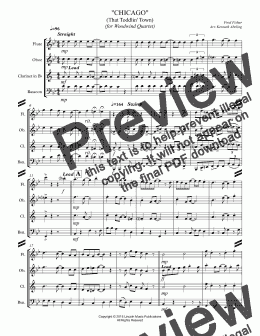 page one of CHICAGO (That Toddlin' Town) (for Woodwind Quartet)
