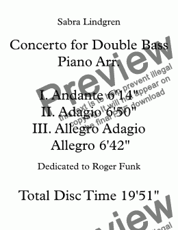 page one of Concerto for Double Bass I. Andante Piano Arr.