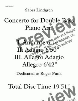 page one of Concerto for Double Bass III. Allegro Adagio Allegro Piano Arr.