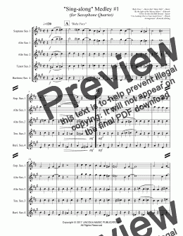 page one of Sing-along Medley #1 (for Saxophone Quartet SATB or AATB)