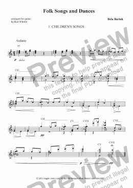 page one of Folk Songs and Dances  (for solo classical guitar)   14 pp