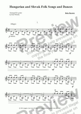 page one of Hungarian and Slovak Folk Songs and Dances (for solo classical guitar)   15 pp