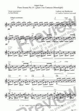 page one of Adagio from Moonlight Sonata  (for solo classical guitar)   4 pp