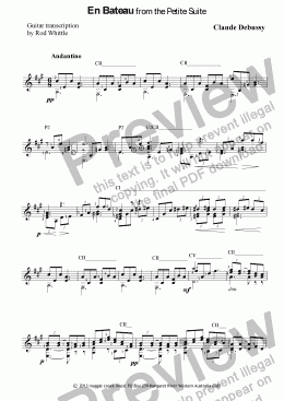 page one of En Bateau  (for solo classical guitar)   4 pp