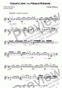 page one of 'Golaud's Letter' from Pelleas et Melisande  (for solo classical guitar)  2 pp
