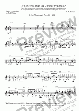page one of Two Excerpts from the G minor Symphony  (for solo classical guitar)  5 pp
