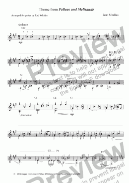 page one of Theme from Pelleas and Melisande   (for solo classical guitar)  4 pp