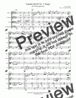 page one of Albeniz - Espana Op.165 No. 2 Tango  (for String Quartet)