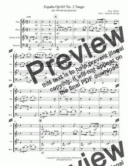 page one of Albeniz - Espana Op.165 No. 2 Tango  (for Woodwind Quartet)