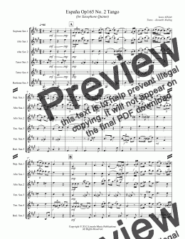 page one of Albeniz - Espana Op.165 No. 2 Tango  (for Saxophone Quintet SATTB or AATTB)